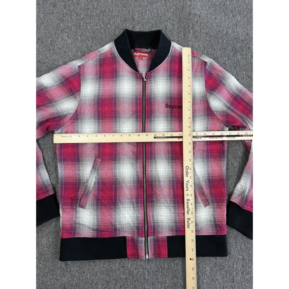 Supreme Jacket Mens Medium Shadow Plaid Bomber Full Zip Logo Embroidered